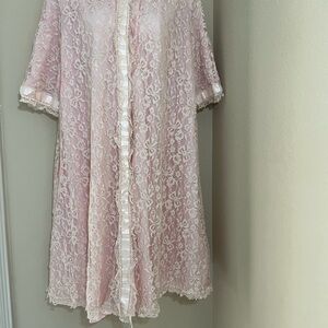 Vintage 1940s 1950s Odette Barsa Pink Cream Lace Peignoir Boudoir Robe